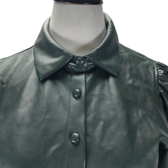Marc New York Faux Leather Top Size S Relaxed Fit Puff Sleeve Blouse - Picture 5 of 10